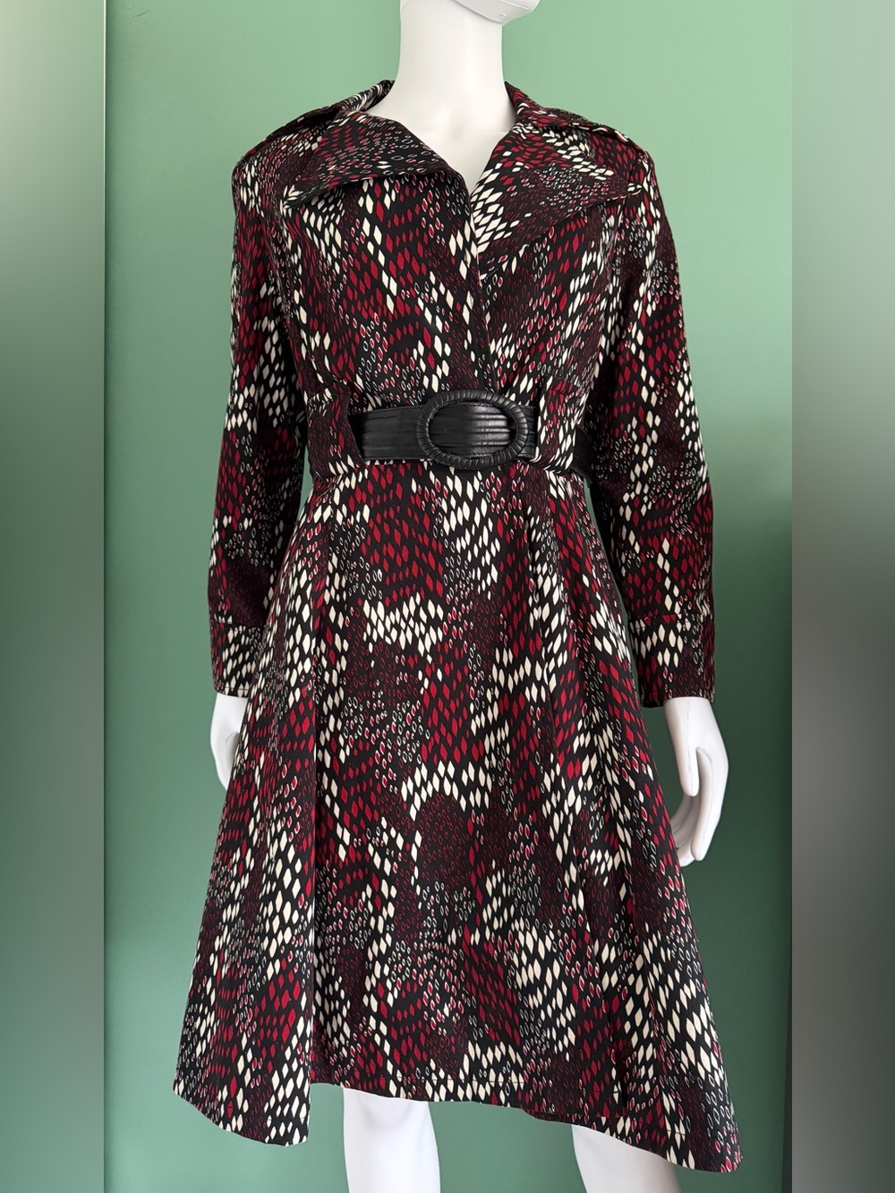 Lapis Vintage Abstract Diamond Python Print Trench Midi Dress Coat